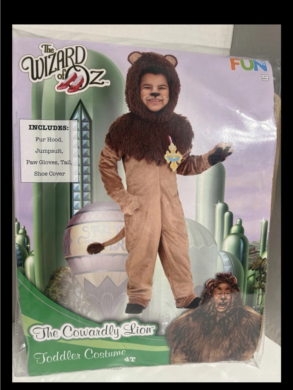 Wizard Of Oz, The Cowardly Lion toddler  Child Size 4T  Halloween Costume 5 Pc